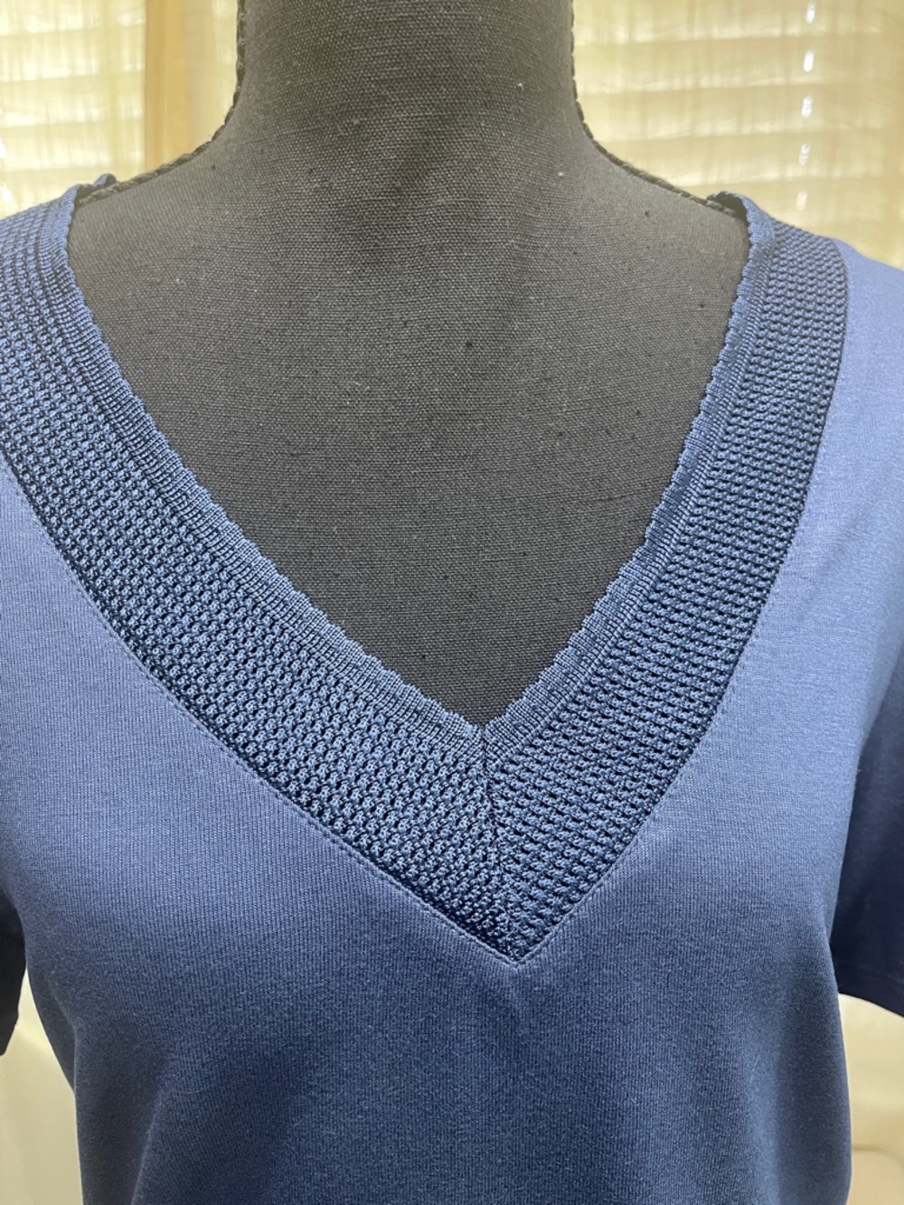 (New) Banana Republic Deep Navy V-Neck Short Sleeve Top with Textured Trim